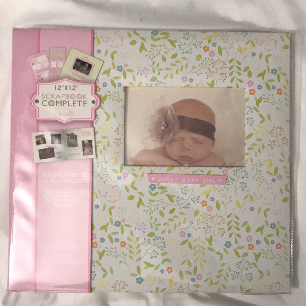 Pink 12x12 floral scrapbook with stickers